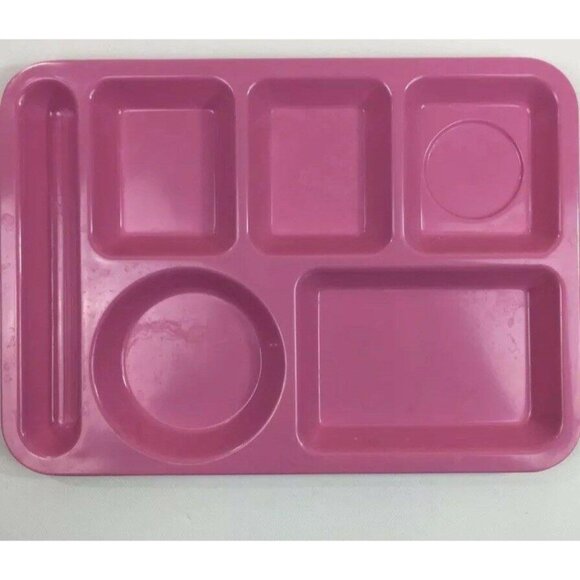 Vintage Pink & Orange Melamine Cafeteria Trays Set Of 4 Divided Compartments BBQ - Picture 2 of 5